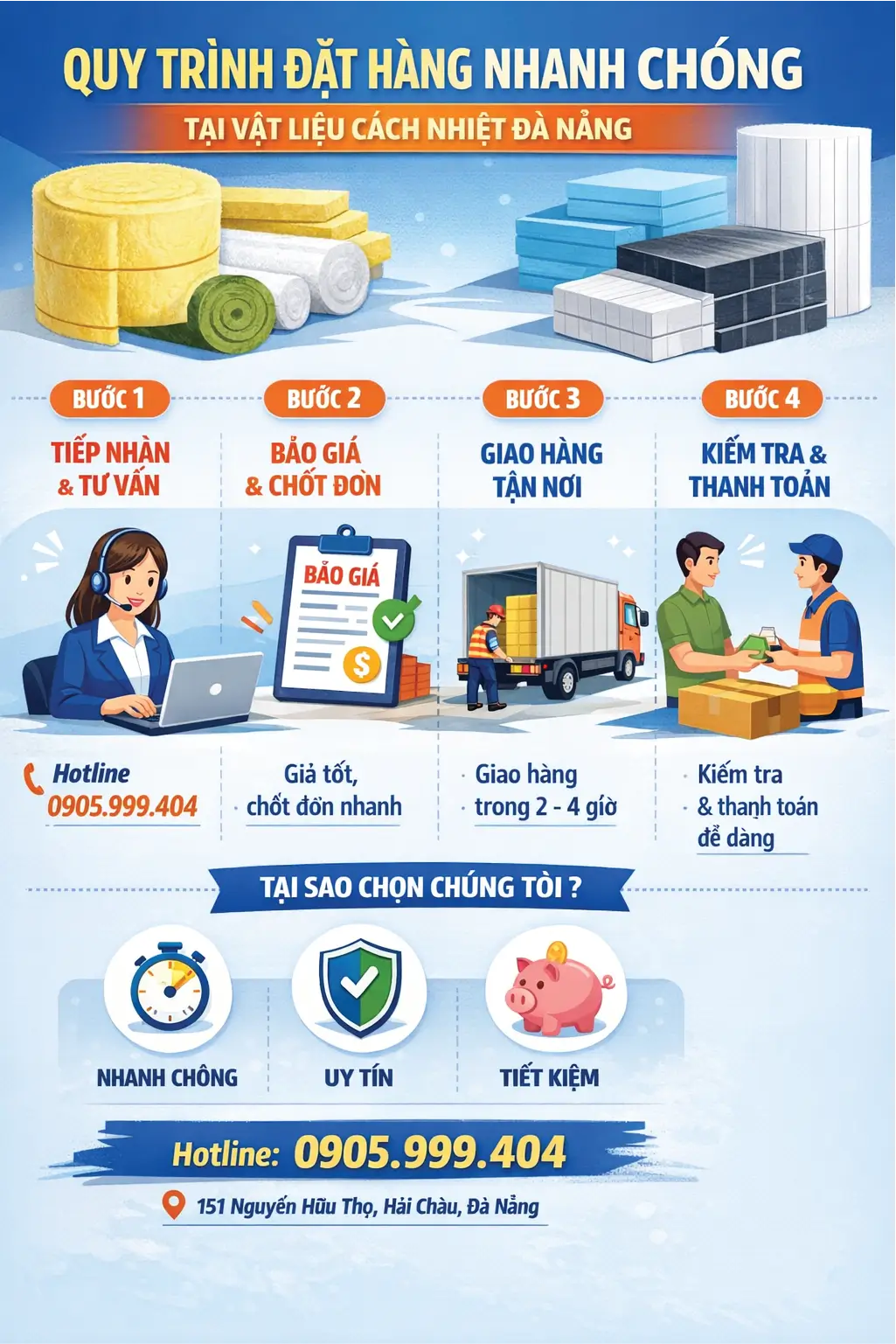 Quy trình đặt hàng nhanh chóng tại Vật Liệu Cách Nhiệt Đà Nẵng 